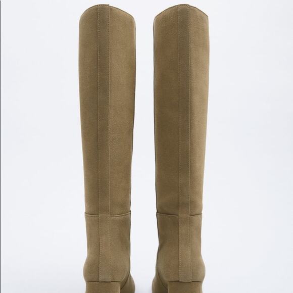 ZARA HEELED SPLIT LEATHER KNEE HIGH BOOTS - Picture 7 of 7